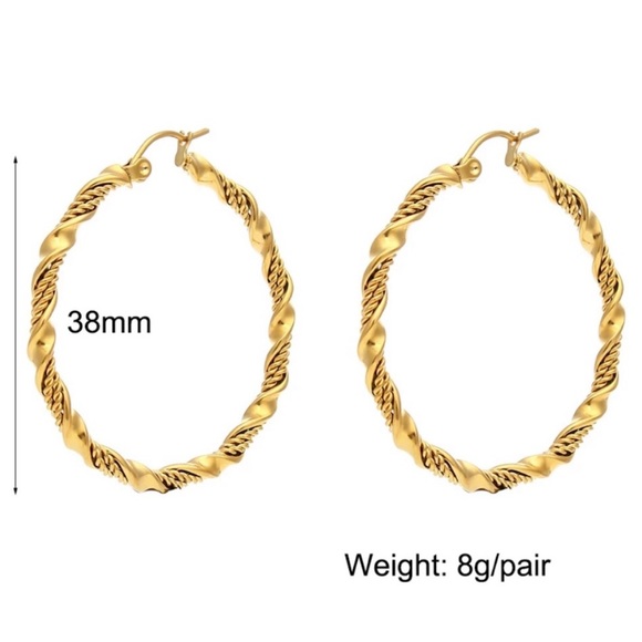 NEW 18K GOLD CUTE TWISTED WAVE HOOP EARRINGS, NICE EARRINGS, CUTE EARRINGS - Picture 5 of 6